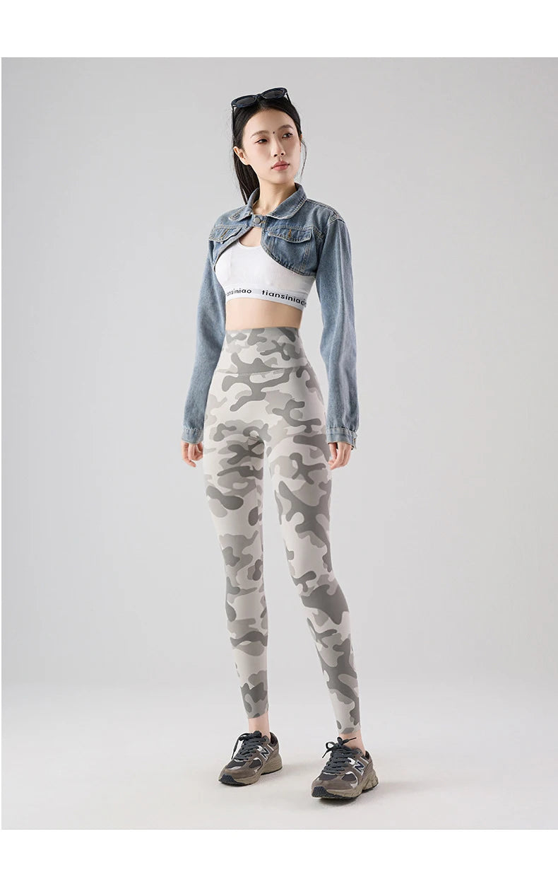 BIVIGAOS Spring Summer Seamless Camouflage Sharkskin Leggings Women Fashion High Waist Casual Sports Tights Fitness Leggings
