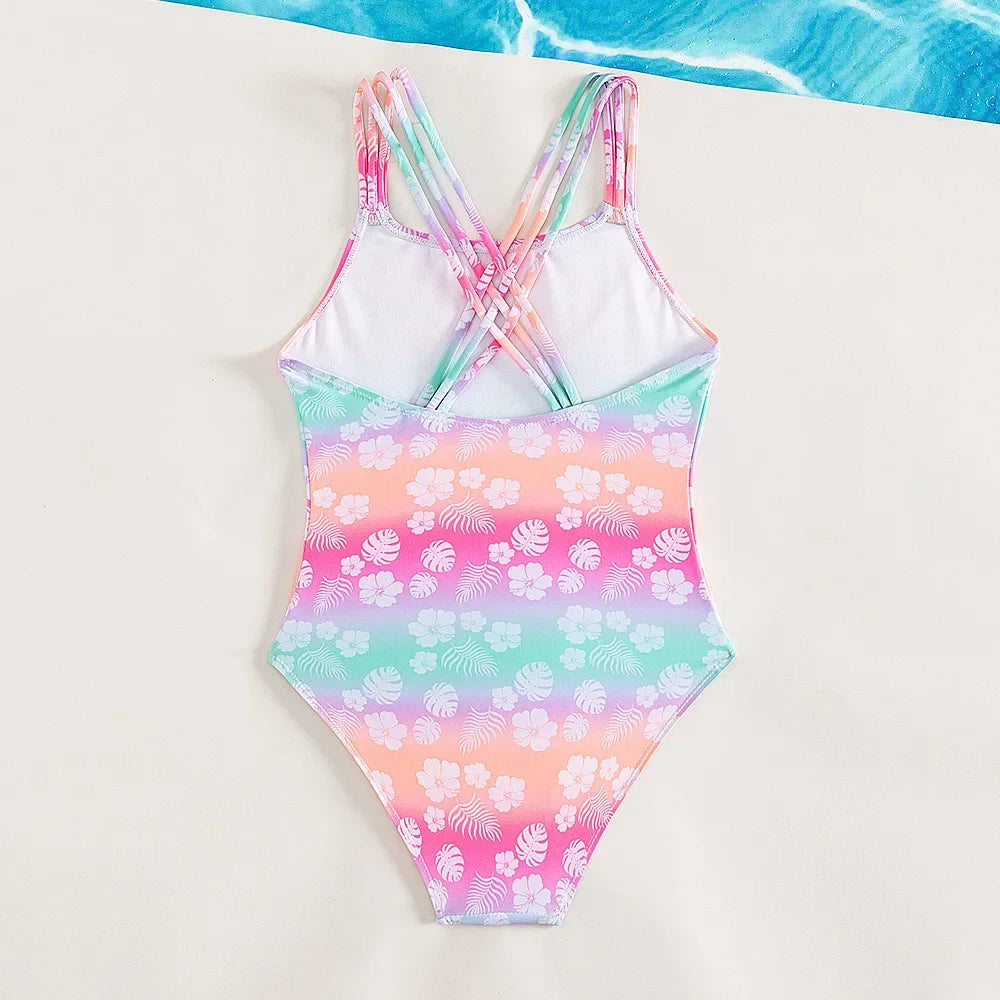Girls Bikinis One Piece Swimsuits Baby Triangle Swimwear Children Bathing Suit Kids Monokini Floral Summer Beach Wear