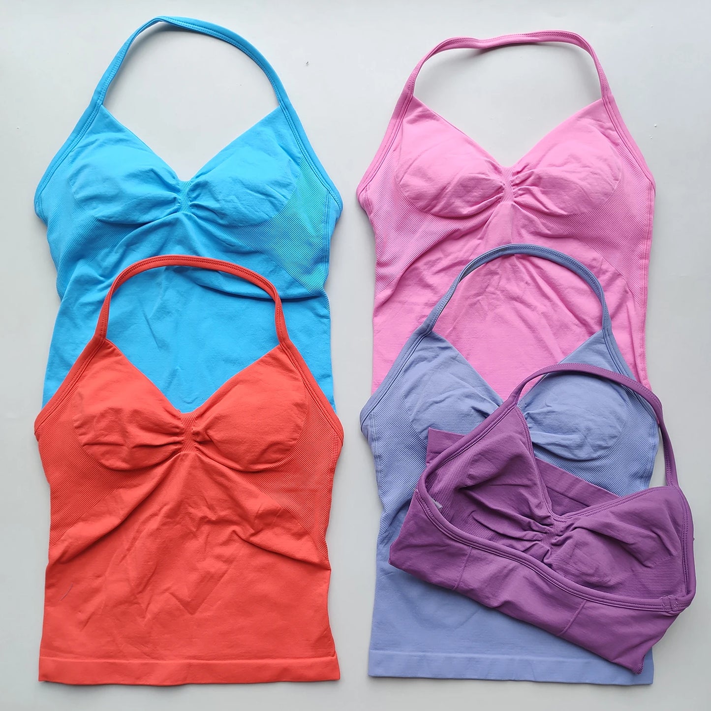 Longline Strappy Gym Top Backless Gym Clothes Women Scrunch Built-in Bra With Removable Cups Yoga Tank Tops