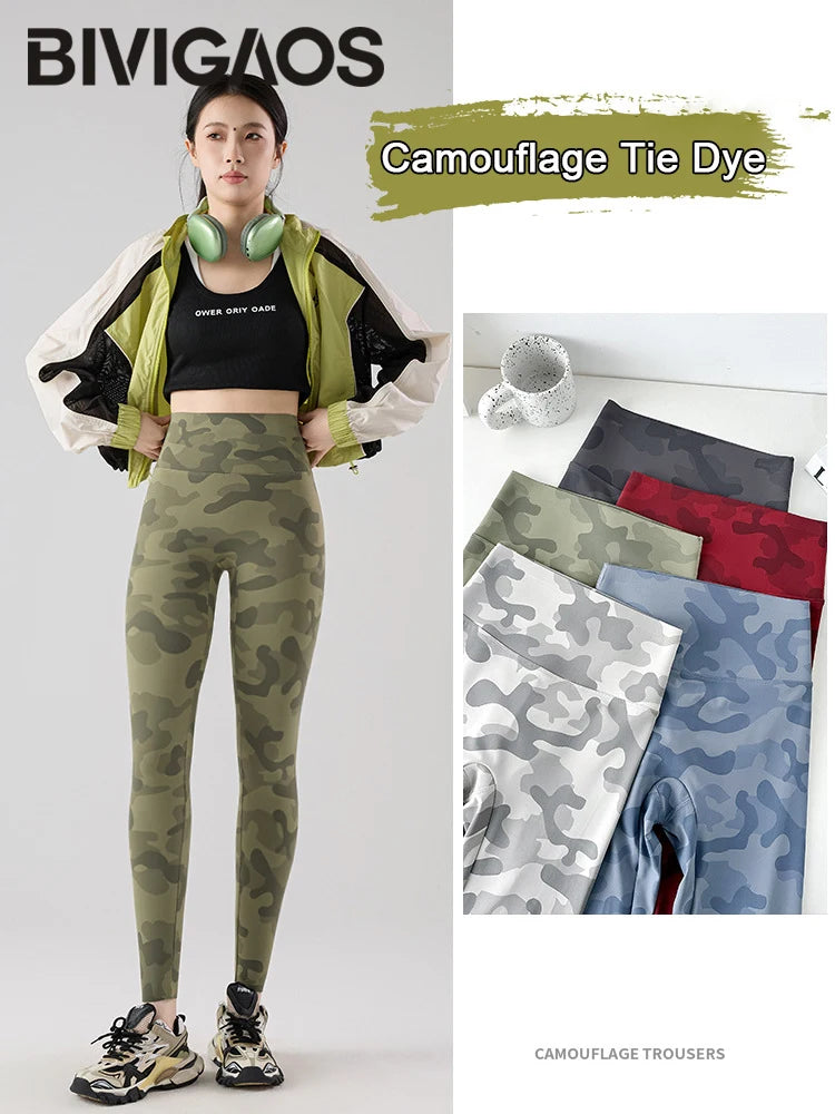BIVIGAOS Spring Summer Seamless Camouflage Sharkskin Leggings Women Fashion High Waist Casual Sports Tights Fitness Leggings
