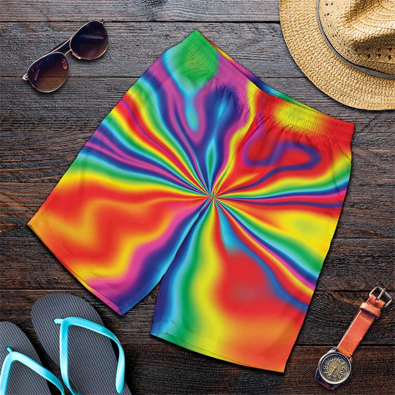 Rainbow Stripes & Marble Swirls Harajuku Short Pants Men 3D Printed Hawaii Swimsuit Trunks Summer Swimming Beach Shorts Breath Sport Gym Ice Shorts