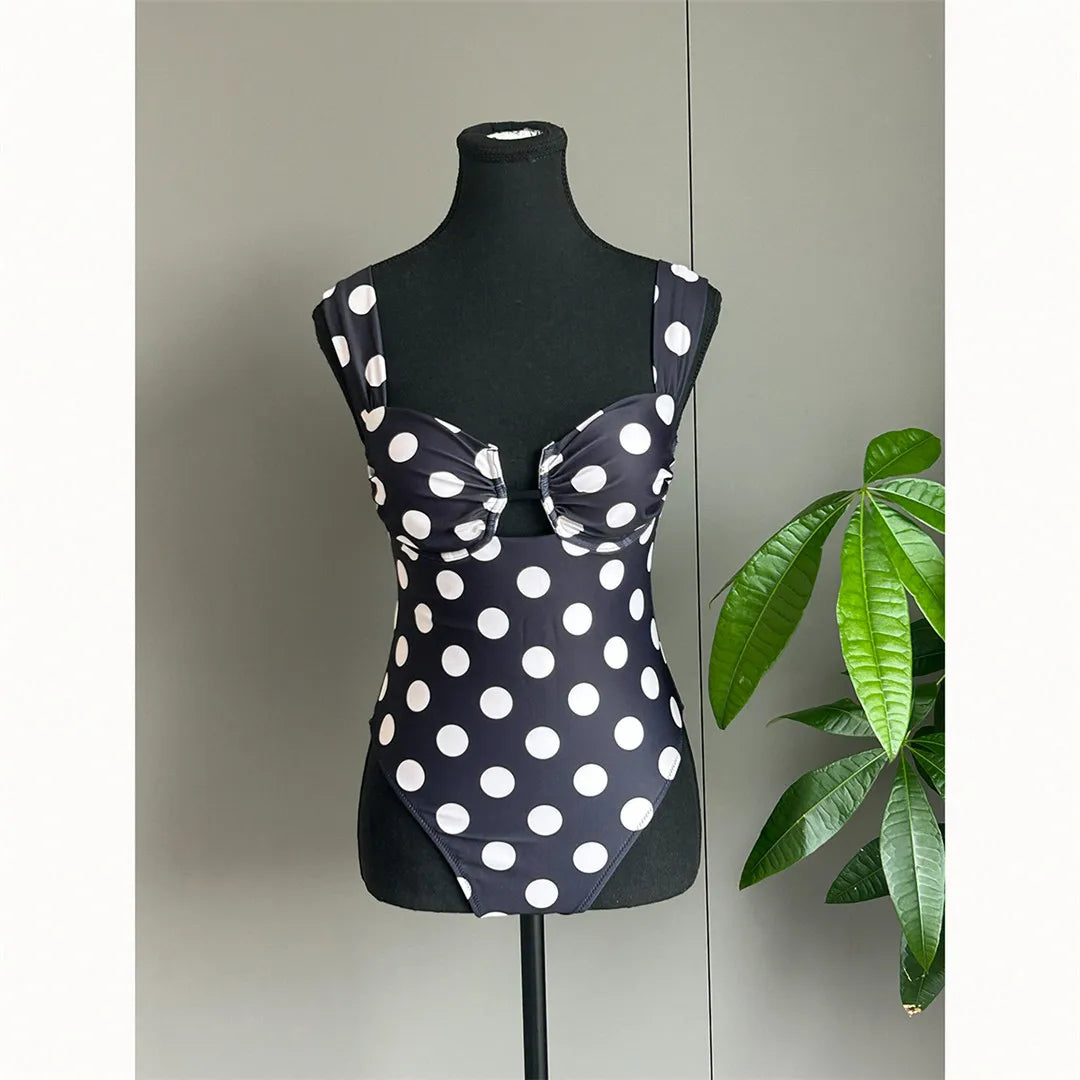 Polka Dots Underwired One Piece Swimsuit Women Swimwear Female Backless Monokini High Leg Cut Bather Bathing Suit Swim