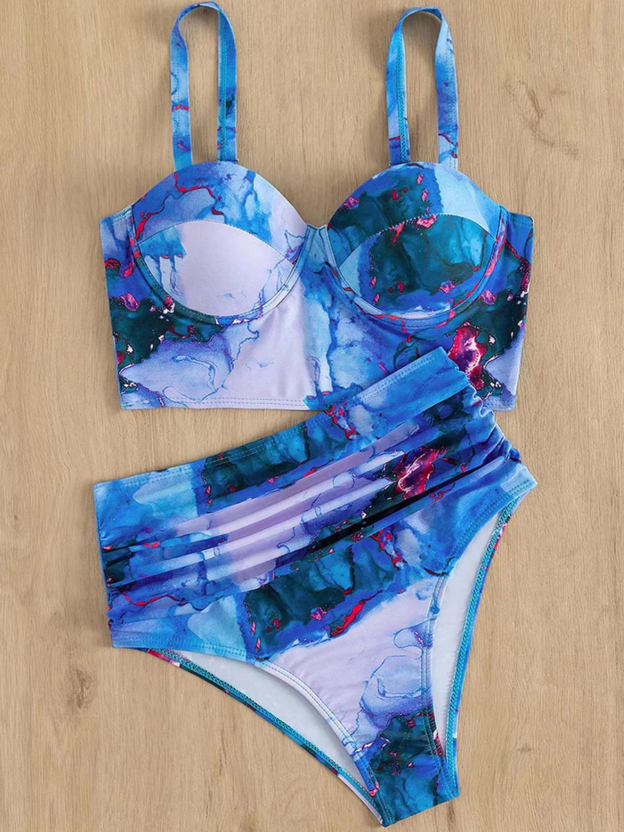 Push Up Swimsuit Women High Waist Bikini Set Butterfly Print Swimwear Female Padded Bathing Suit Swimming Beachwear Summer