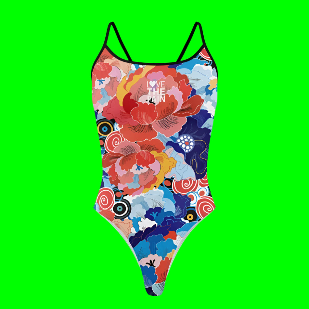 Love The Pain Summer Ladies One Piece Flower Waves Swimsuit