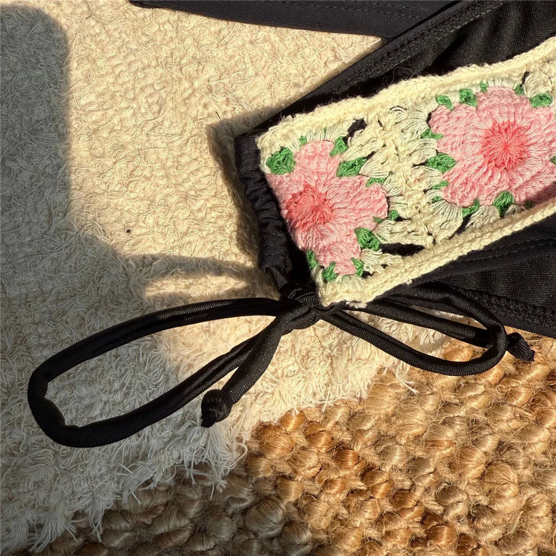 Flowers Printed V Neck Halter Bikini Female Swimsuit Women Swimwear Two-pieces Bikini set Padded Bather Bathing Suit Swim