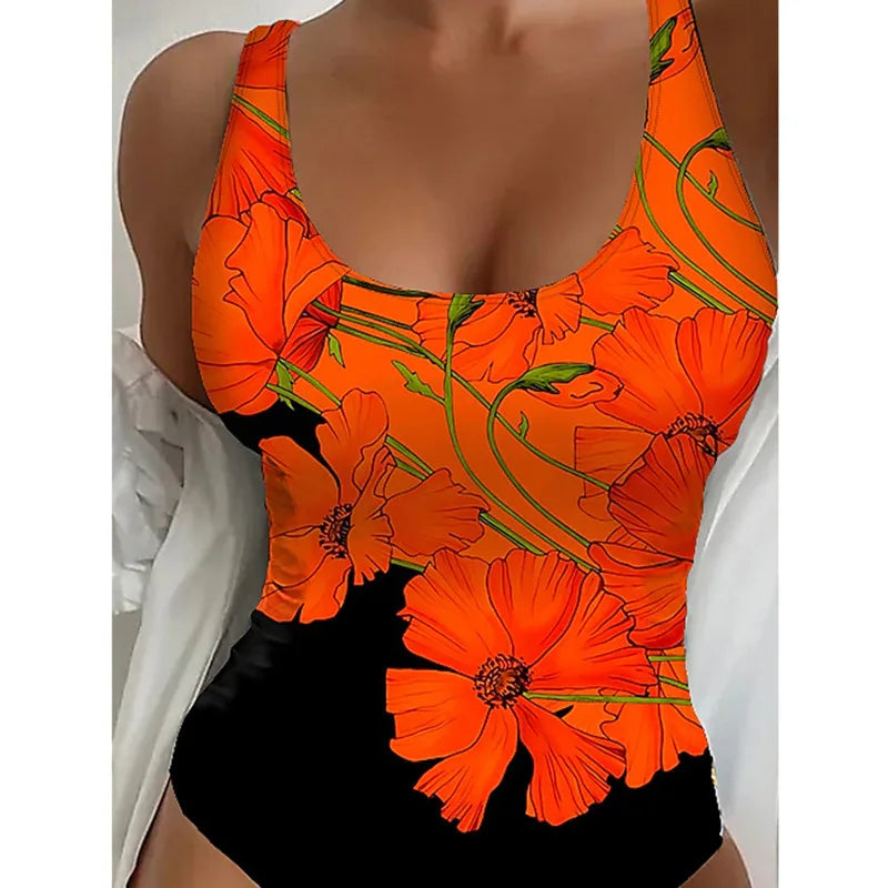 Print One Piece Swimsuits Closed Women Swimwear Push Up Swimming Wear Body Bathing Suits Beachwear Pool Bather