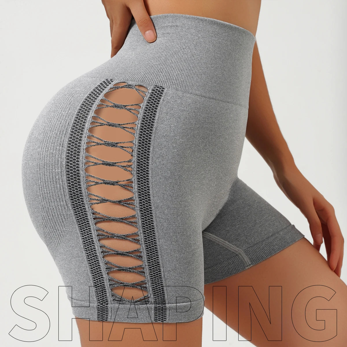 Side Hollow out Yoga Shorts Seamless Slim Shorts Outdoor Sports High Elastic High Waist Hip Lifting Gym Three Point Shorts