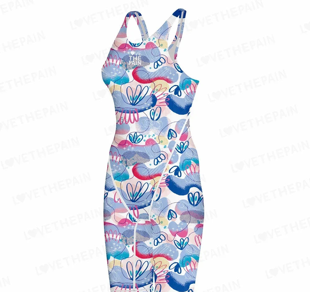 Women Open Back Kneeskin Tech Suit Swimsuit Competition Training Neck to Knee Swimsuit One-piece Jumpsuit Professional Swimsuit