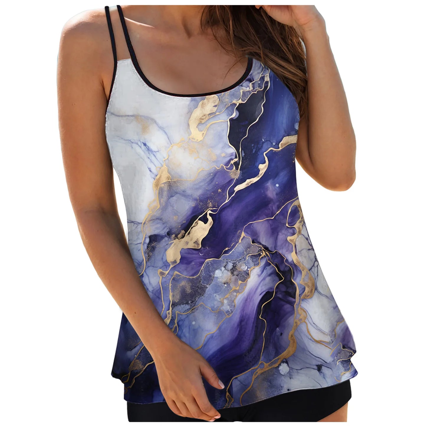 Swimwear Padded Bra Low Waisted Bikini Women'S Spaghetti Strap Tankini Top With Abstract Like Prints Women Women'S Bikinis