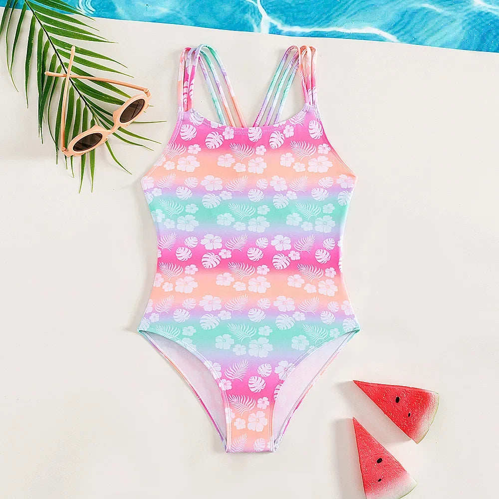 Girls Bikinis One Piece Swimsuits Baby Triangle Swimwear Children Bathing Suit Kids Monokini Floral Summer Beach Wear
