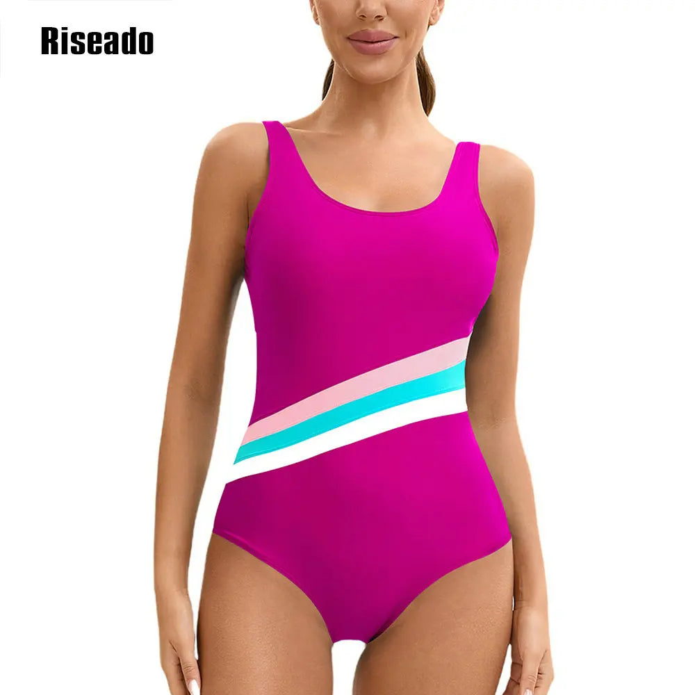 Women's Chlorine Resistant Scoop Neck U-Back High Leg Soft Cup Sporty One Piece Swimsuit