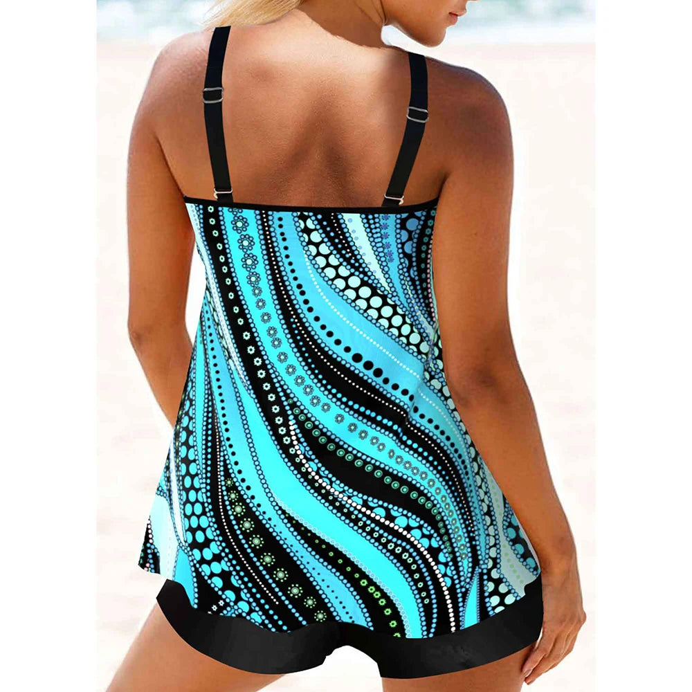 Stripes & Tie Die Patterns Plus Size Women Tankini Printed Beachwear Summer Beach Swimwear
