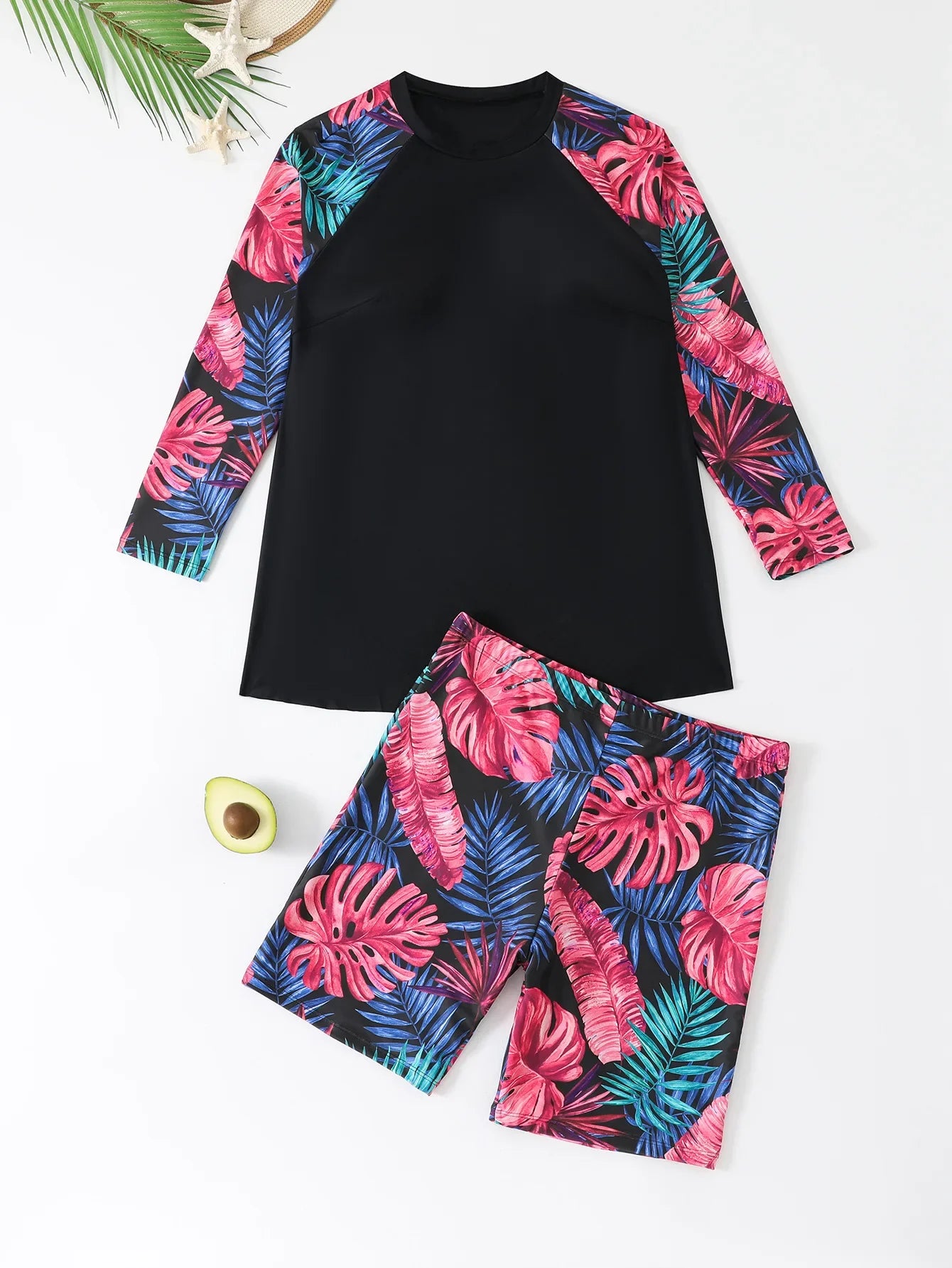 Plus Size 4XL Tankini Rash Guard Swimsuit Set Long Sleeve High Waist Boyleg Two-Piece suits with Sun Protection Women Swimwear Bathing Suit