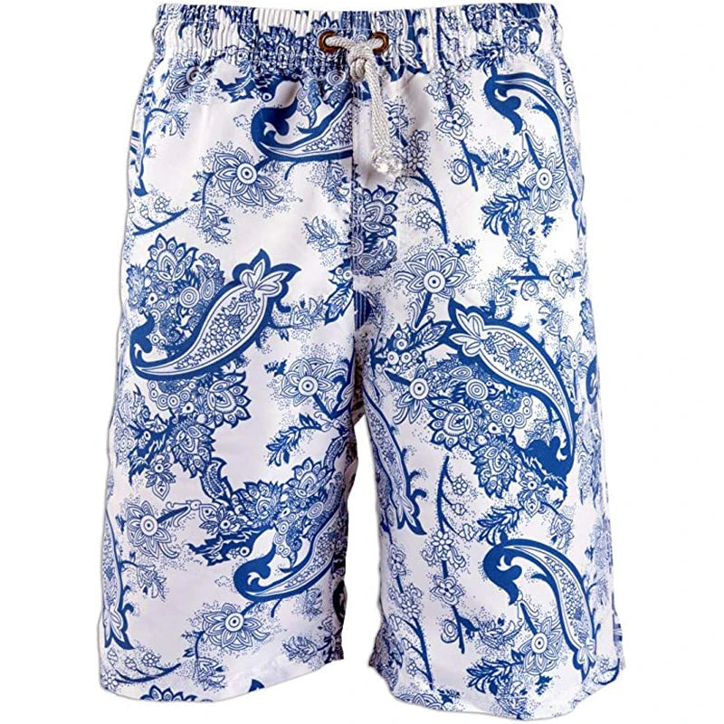 Blue Coloured Men Board Shorts Summer Quick Dry Beach Shorts Swimsuit Fashion Swim Trunks 3D Printed Bermuda Surf Shorts