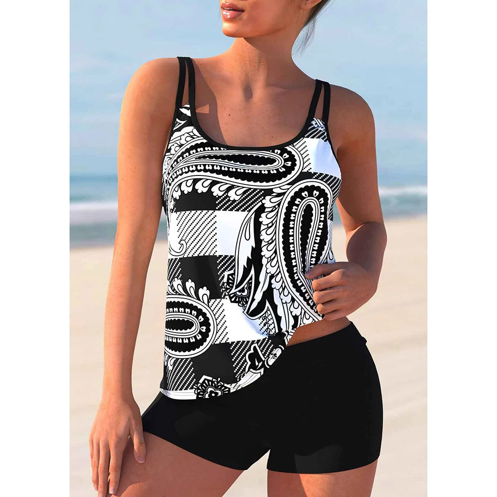 Stripes & Tie Die Patterns Plus Size Women Tankini Printed Beachwear Summer Beach Swimwear