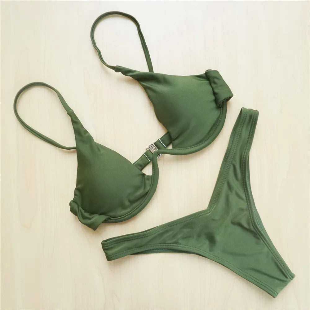 S - XL V-bar Underwired Bikini Female Swimsuit Women Swimwear Two-piece V shape Wire Bikini set Bather Bathing Suit Swim