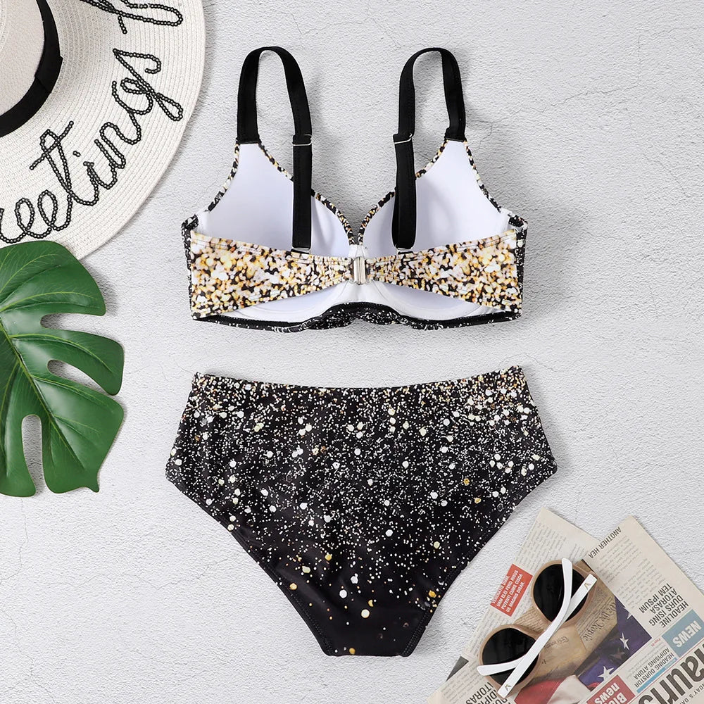 Push Up Bikini Set Women Printed Swimsuit Mid Waist Swimwear Female Bathers Swimming Bathing Swim Suit Beachwear