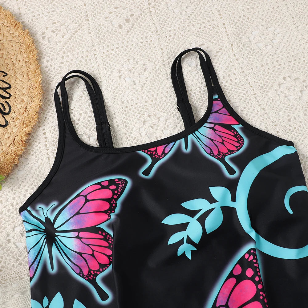 Printed Tankini High Waist Strappy Swimsuit Women Two Pieces Swimwear Female Bathers Swimming Bathing Swimming Swim Suit