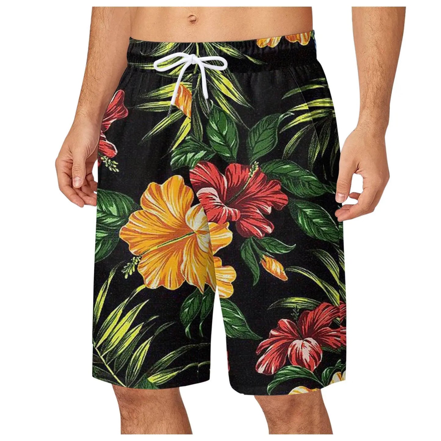 Men's Leaf Printed Sports Shorts Summer Cool Hawaiian 3D Printed Casual Swim Trunks Drawstring Surfboard Shorts