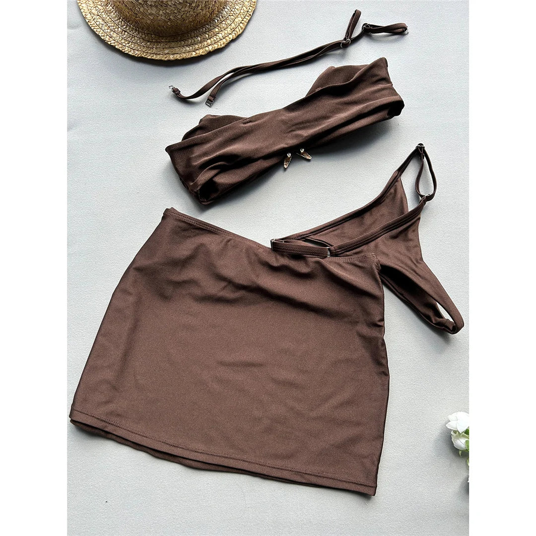 With Skirt Metal Star High Leg Cut Bikini Women Swimwear Female Swimsuit Three-pieces Bikini set Bather Bathing Suit Swim