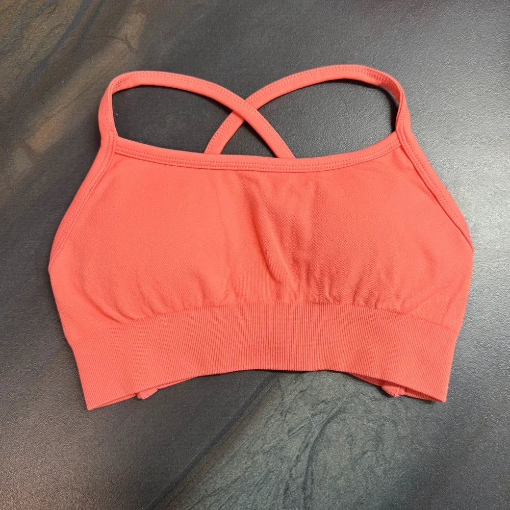 Strappy Backless Sports Bra for Women Backless Yoga Top Medium Support Strappy Gym Crop Top Stretchy Fitness Sports Top