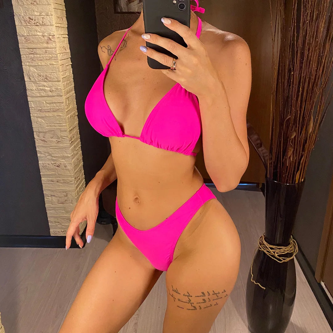 3 PCS Halter Bikini Women Swimwear Female Swimsuit Three-pieces Bikini set With Cover Up Bather Bathing Suit Swim Lady