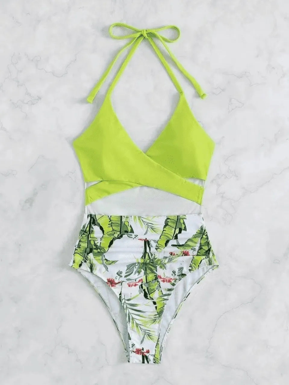 Halter Printed Swimwear Women One Piece Cross Front Swimsuit Female Bathers Bathing Swimming Suit High Cut Beachwear Summer