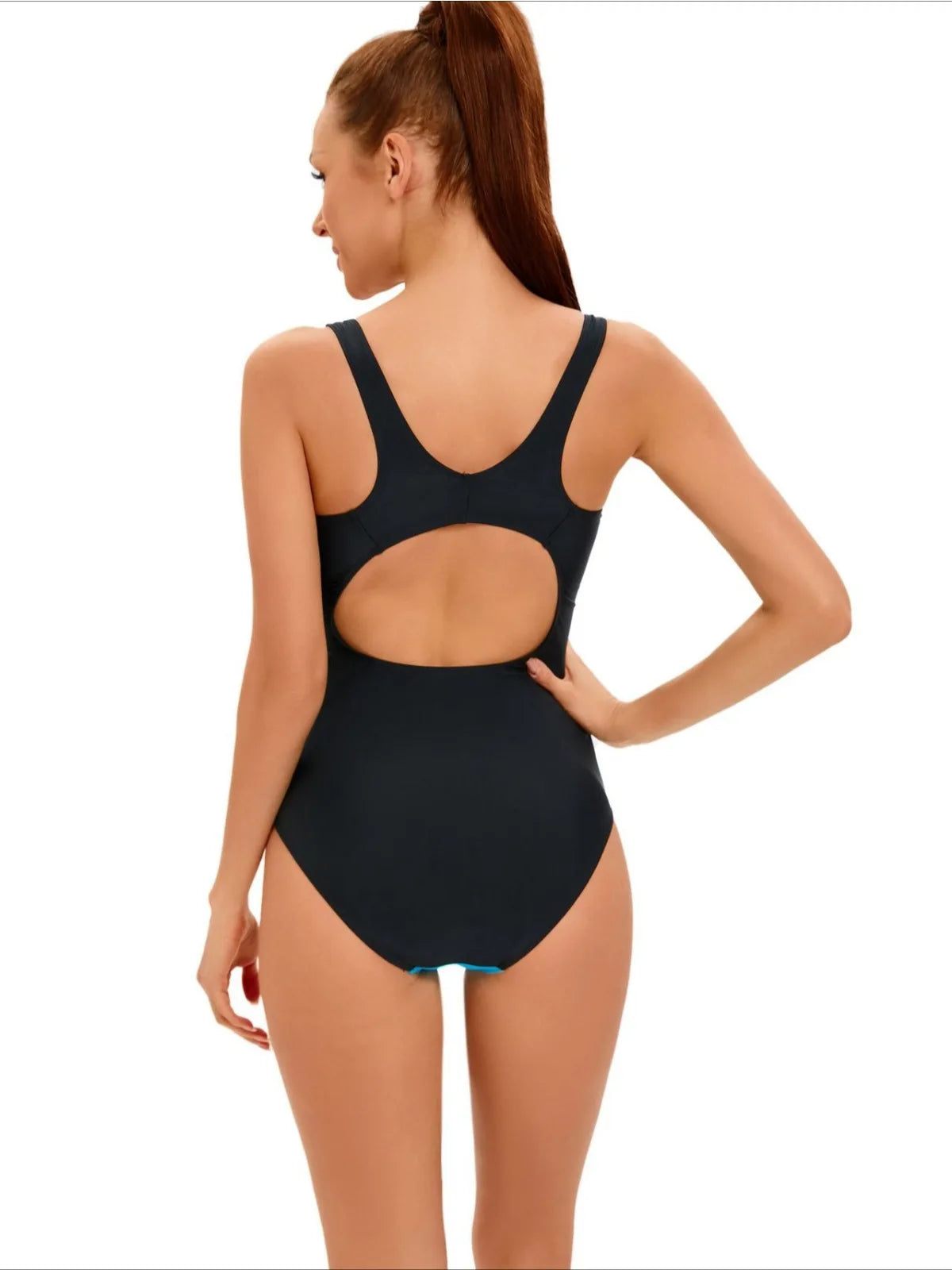 Sports Patchwork Swimsuit for Women, Conservative One Piece Swimwear U-neck Suspender Backless Monokini, beach Bathing Suit Pool