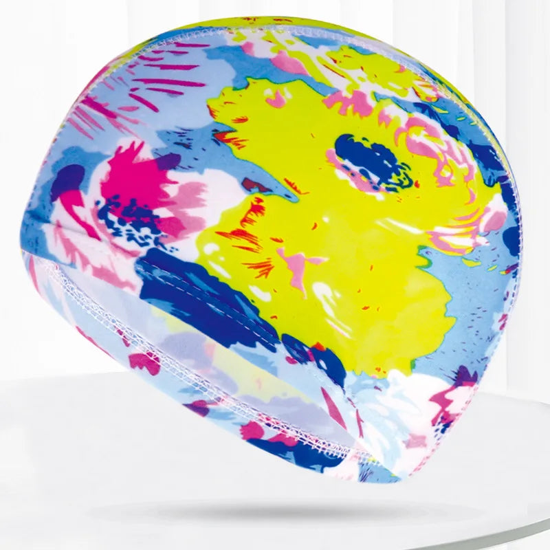 Men Women Fabric Swimming Caps Multi Colors Patterns Printed Swim Pool Water Sports Bathing Hat Elastic Nylon Turban for Adults