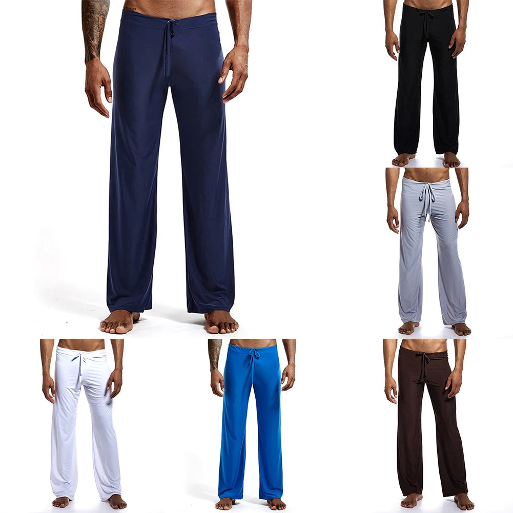 Casual Men's Yoga Drawstring Elastic Pants Sports Gym Active Wide Leg Solid Color Baggy Sweatpants Jogger Pant Trousers Clothing