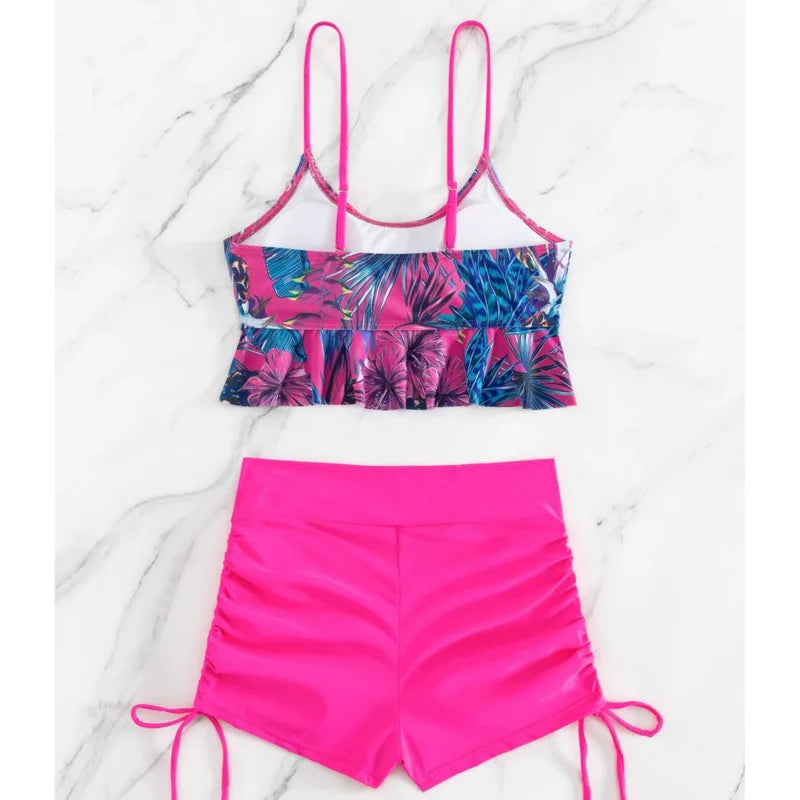 Summer Pink Swimsuits Tankini Set Female Two-piece Swimwear Beach Swim Wear Bathing Suits Pool Women's Swimming Suit 2025