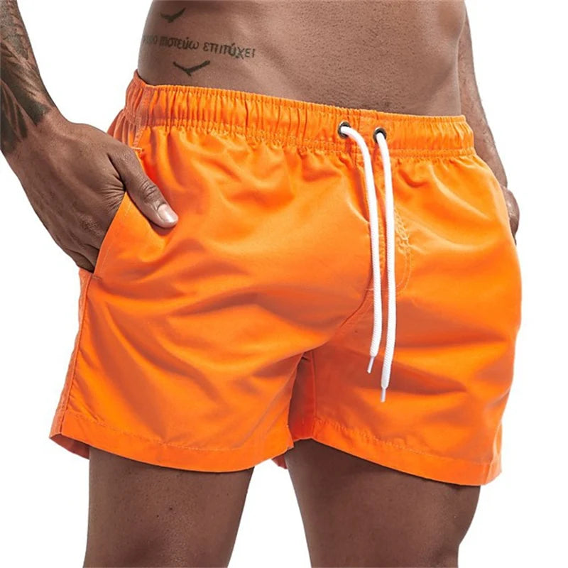 Mens Swim Trunks with Mesh Lining Side Pockets Solid Beach Shorts Quick Dry Lightweight Drawstring Board Shorts Summer Swimwear