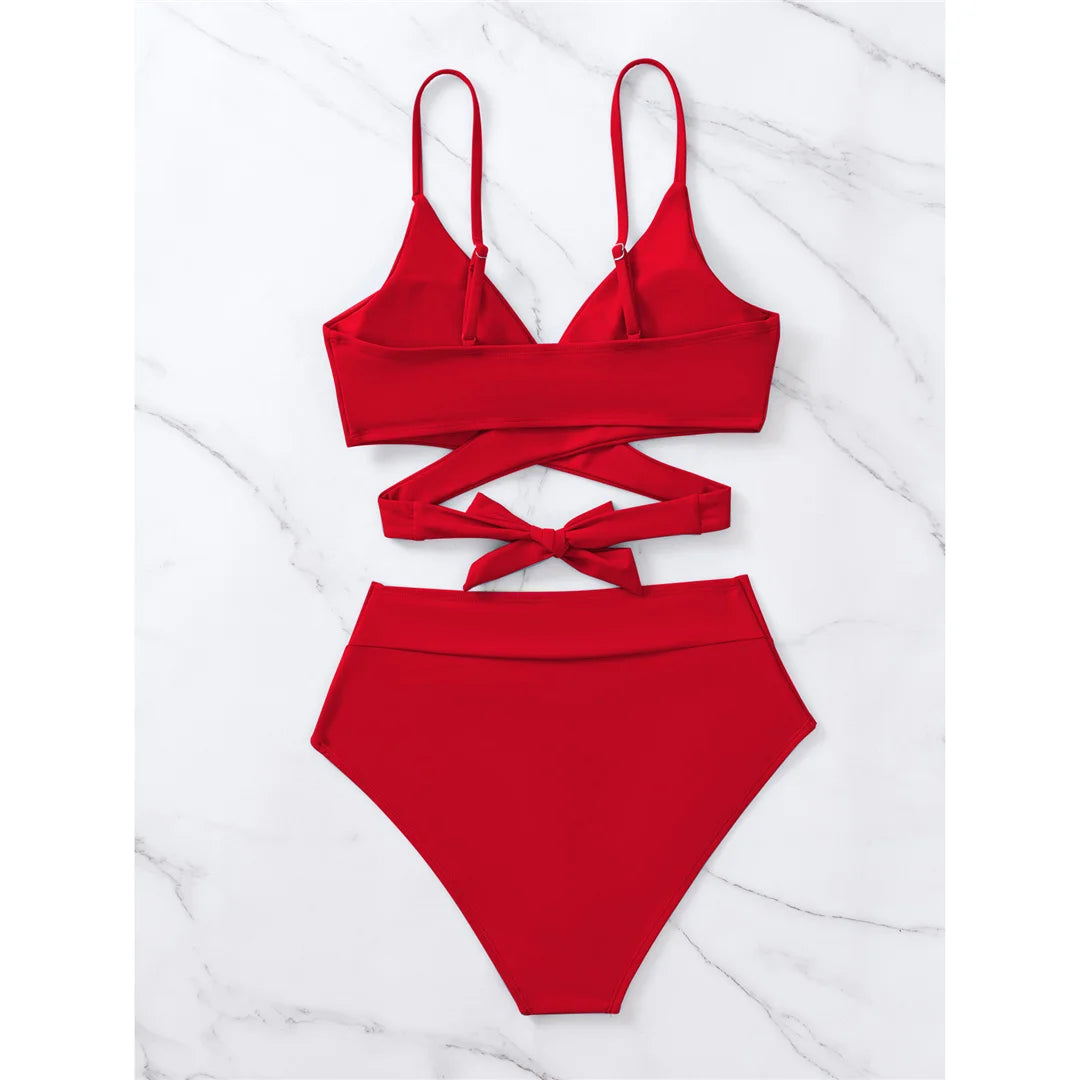 S - XL 7 Colors V Neck High Waist Bikini Female Swimsuit Women Swimwear Two-pieces Bikini set Bather Bathing Suit Swim
