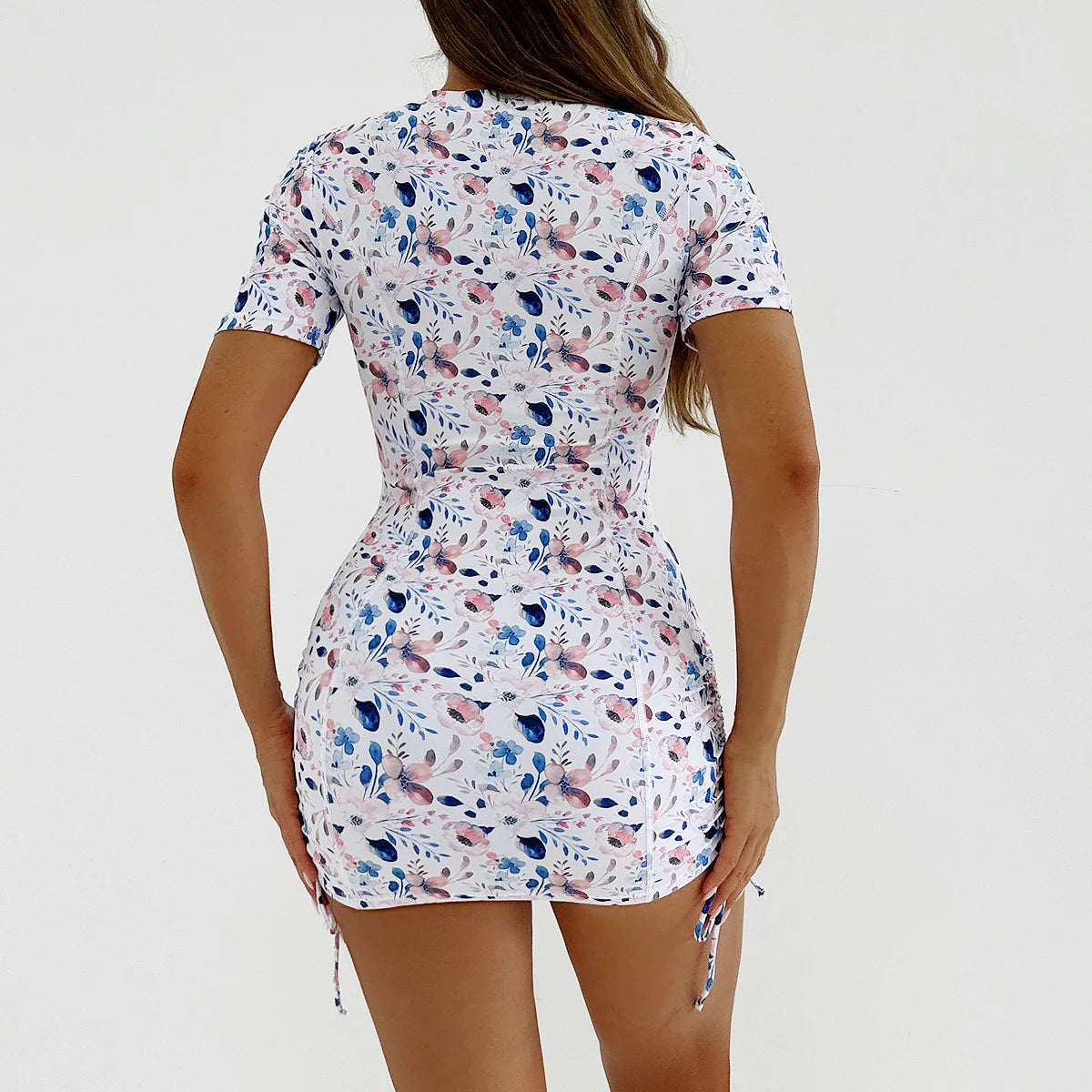 Floral Women Swimsuits Sun Protection Female Short Sleeves Swimwear Surfing Sports Pool Beachwear Two-Piece Bathing Suits