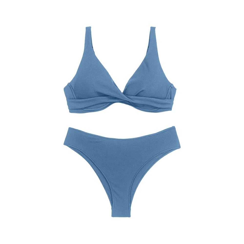 OIINAA Bikini Sets Swimsuit Women Two-Piece Suits Swimwear Solid Color Deep V-Neck Bathing Suit Beach Vacation Swimsuit