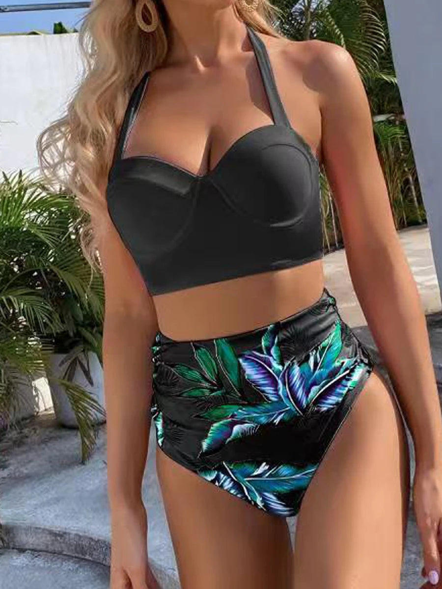 Push Up Swimsuit Women High Waist Bikini Set Butterfly Print Swimwear Female Padded Bathing Suit Swimming Beachwear Summer