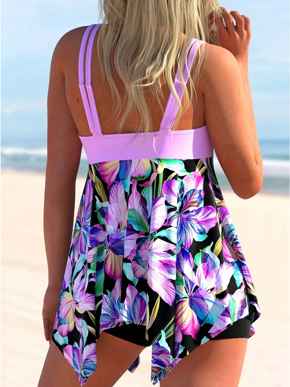 Ring Linked Swimwear Female Printed Tankini Two Pieces Strape Swimsuit Women Bathers Bathing Swimming Suit Padded Beachwear