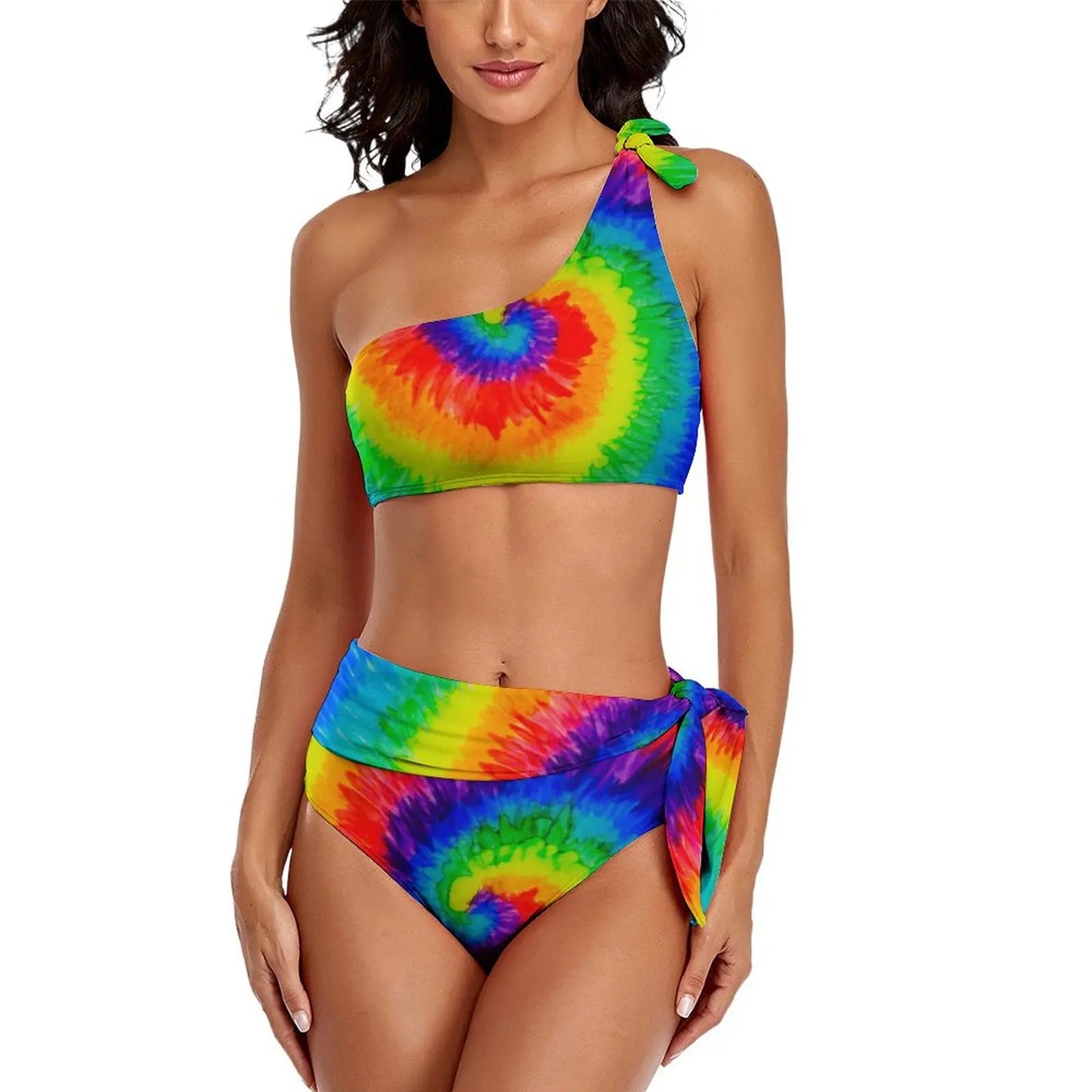 Retro Rainbow Bikinis Set Psychedelic Swirls Bikini Swimsuit High Waist Stylish Swimwear Beach 2 Pieces Feminine Bikinis