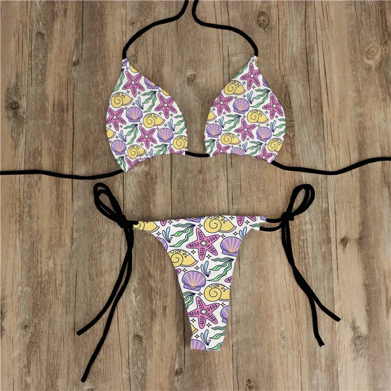 Summer Women Biquini Two Piece Suits Bikini Swimsuit Swimwear Lace Up Bikinis Set Backless Bathing Suit For Female