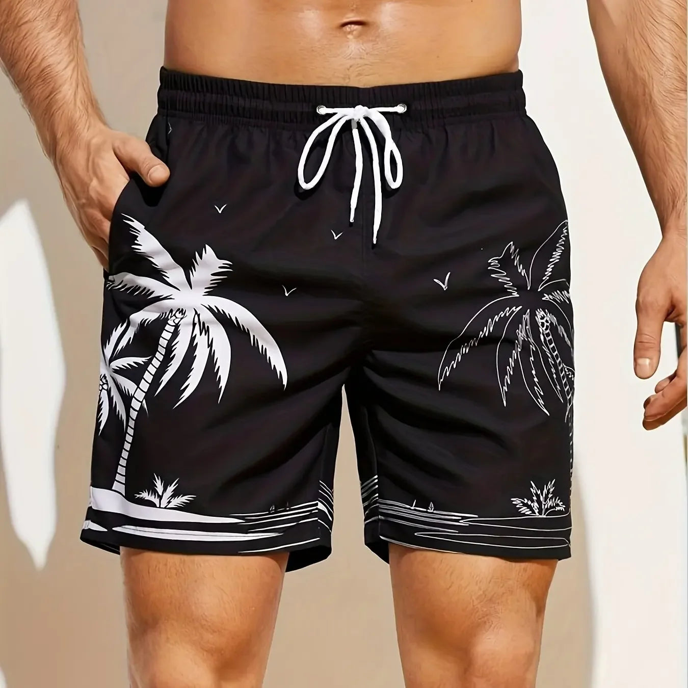 Men's Loose Beach Shorts Drawstring Quick Dry Coconut Tree Shorts For Summer Women Men 3D Print Casual Oversized Sport Shorts