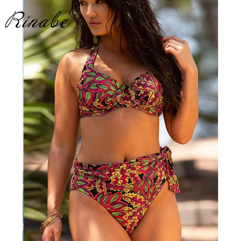Push Up Bikinis Swimsuit Female Beachwear Floral Print Swimwear Women Bathing Suit High Waist Bikini Sets