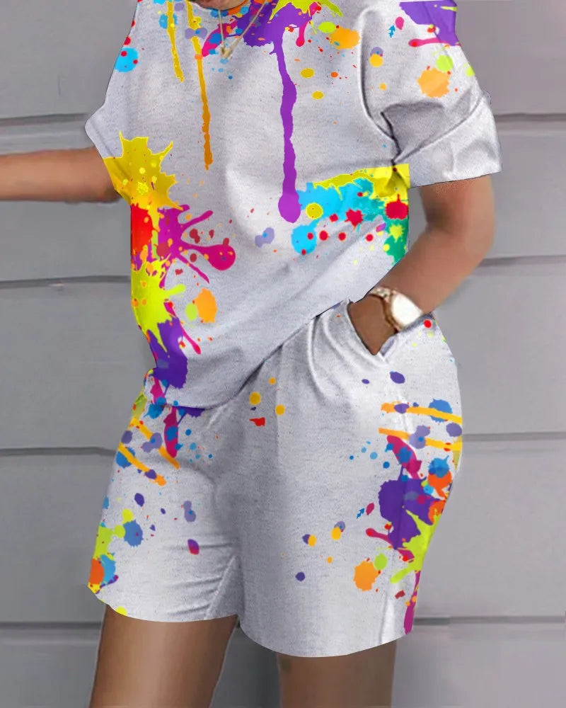 Women Casual Short Sleeve Two Piece Sets Womens Outifits Summer Letter Printed Pocket Suit Female T-shirt Shorts Matching Sets