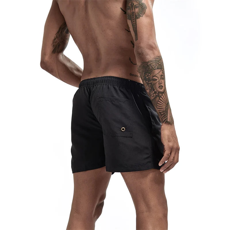 Mens Swim Trunks with Mesh Lining Side Pockets Solid Beach Shorts Quick Dry Lightweight Drawstring Board Shorts Summer Swimwear