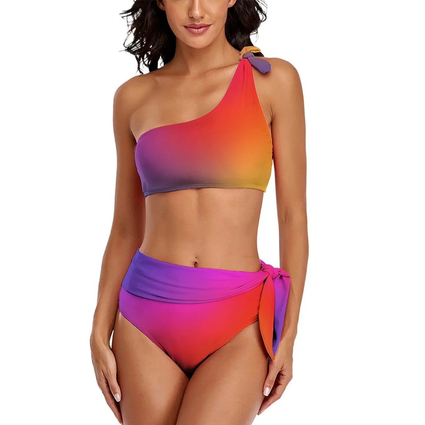 Retro Rainbow Bikinis Set Psychedelic Swirls Bikini Swimsuit High Waist Stylish Swimwear Beach 2 Pieces Feminine Bikinis