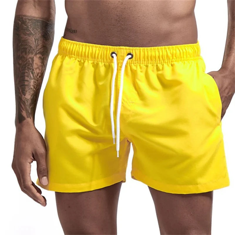 Mens Swim Trunks with Mesh Lining Side Pockets Solid Beach Shorts Quick Dry Lightweight Drawstring Board Shorts Summer Swimwear