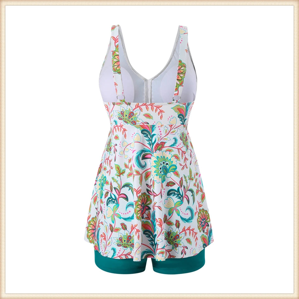 Two Piece Swimsuit Women V-Neck Print Tankini Set Female High Waist Swimwear Beachwear Bathers Bathing Swimming Suit Summer