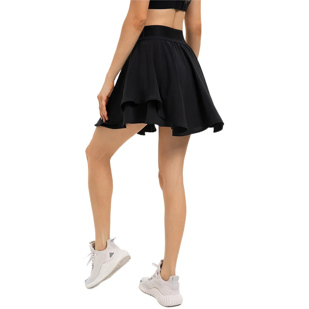Built-in Side Pocket False 2 Pieces Tennis Skirt Summer Running Shorts Cool Fabric Cooling Quick Dry Breathable Yoga Short Women