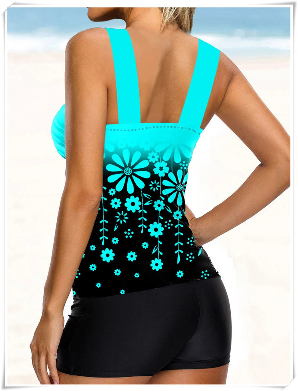 Strap Tankini Swimsuit Women Two Piece Padded Swimwear Female High Waist Bathing Suit Printed Swimming Summer Beachwear