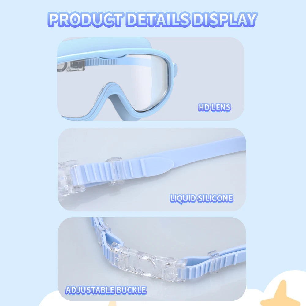 Swimming Goggles for Kids Boys and Girls HD Waterproof and Anti-Fog Electroplating Large Frame Swim Goggles Swimming Accessories