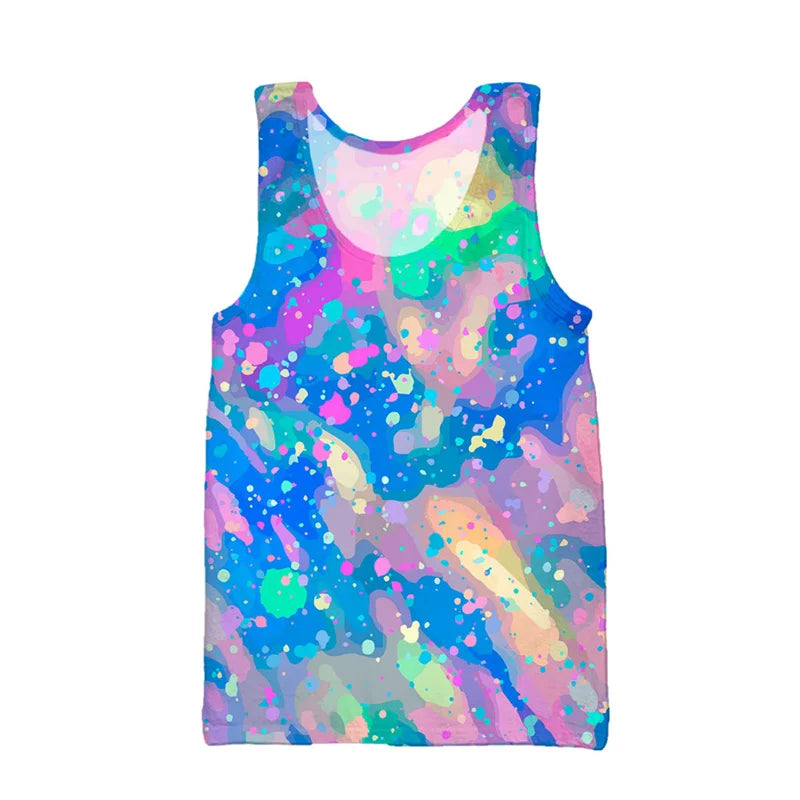 3D Printing Colorful Psychedelic Tank Top For Men Summer Street Beach T-shirt Casual Fitness Bodybuilding Gym Muscle Vest